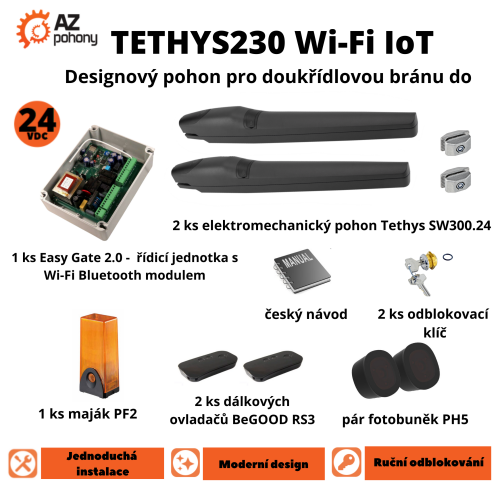 TETHYS230 Wi-Fi IoT - designový pohon pro dvoukřídlou bránu do 6m